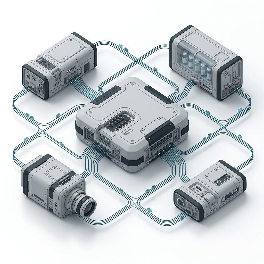 3D diagram illustrating healthcare network integration and institutional hardware sub-leasing systems.